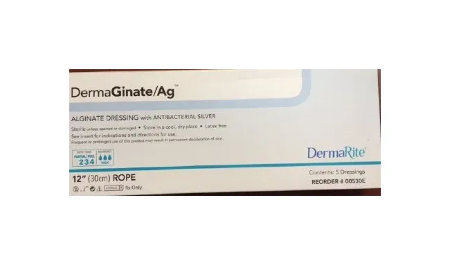 DermaRite  - DermaGinate/ Ag - 00530E - Industries  Silver Alginate Dressing  12 Inch Length Rope Sterile