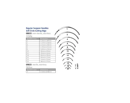 Cincinnati Surgical - 08822 - Suture Needle  Size 1-20  Regular Surgeons  3-8 Circle Cutting Edge  12-pk -Must be Ordered in Multiples of 10 dozen- -DROP SHIP ONLY-