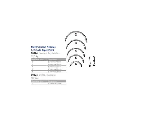 Cincinnati Surgical - 08824 - Suture Needle  Size 2-6  Mayos Catgut  ½ Circle Taper Point  12-pk -Must be Ordered in Multiples of 10 dozen- -DROP SHIP ONLY-