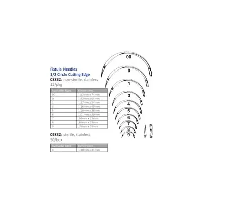 Cincinnati Surgical - 08832 - Suture Needle  Size 0  5  9  Fistula  ½ Circle Cutting Edge  12-pk -Must be Ordered in Multiples of 10 dozen- -DROP SHIP ONLY-