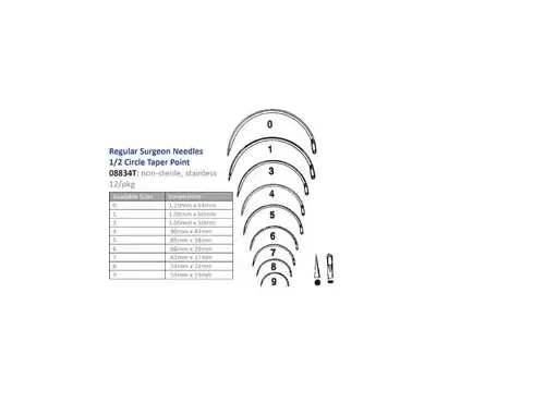 Cincinnati Surgical - 08834T - Suture Needle  Size 0-9  Regular Surgeons  ½ Circle Taper Point  12-pk -Must be Ordered in Multiples of 10 dozen- -DROP SHIP ONLY-