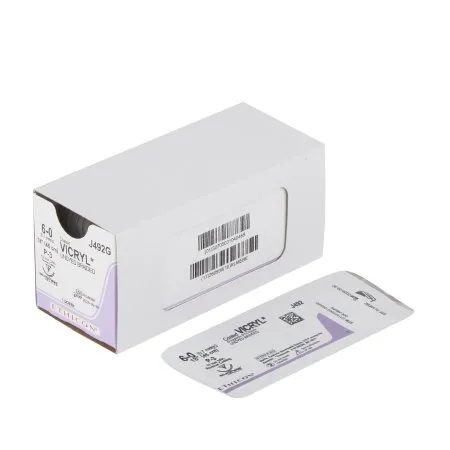J&J - Coated Vicryl - J492G - Absorbable Suture with Needle Coated Vicryl Polyglactin 910 P-3 3/8 Circle Precision Reverse Cutting Needle Size 6 - 0 Braided