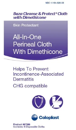 Coloplast - 67088 - Baza Cleanse & Protect   Incontinence Care Wipe Baza Cleanse & Protect Soft Pack Dimethicone 8 Count