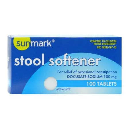 Sunmark - 3511870 - Stool Softener sunmark Tablet 100 per Bottle 100 mg Strength Docusate Sodium