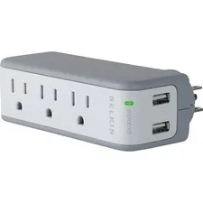Belkincomp - BLKBZ103050TVL - Wall Mount Surge Protector, 3 Outlets/2 Usb Ports, 918 Joules, Gray/White