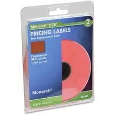 Monarchmar - From: MNK925084 To: MNK925085 - Easy Load Two Line Labels For Pricemarker 1136, 0.63 X 0.88, Fluorescent Red, 1,750/Roll, 2 Rolls/Pack