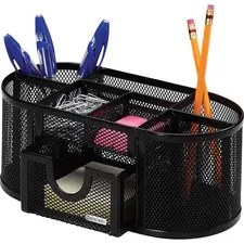 Eldonoff - ROL1746466 - Mesh Pencil Cup Organizer, Four Compartments, Steel, 9 1/3 X 4 1/2 X 4, Black