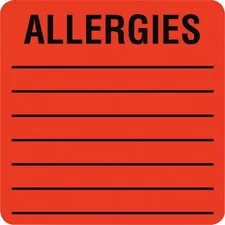 Tabbies - TAB40560 - Allergy Warning Labels, Allergies, 2 X 2, Fluorescent Red, 500/Roll