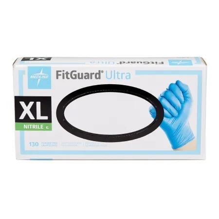 Medline - FitGuard Ultra - FG2704 - Exam Glove Fitguard Ultra X-large Nonsterile Nitrile Standard Cuff Length Fully Textured Blue Chemo Tested