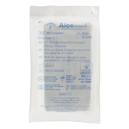 Medline - Aloetouch - MDS194081 - Exam Glove Aloetouch Small Sterile Single Nitrile Extended Cuff Length Fully Textured Green Chemo Tested