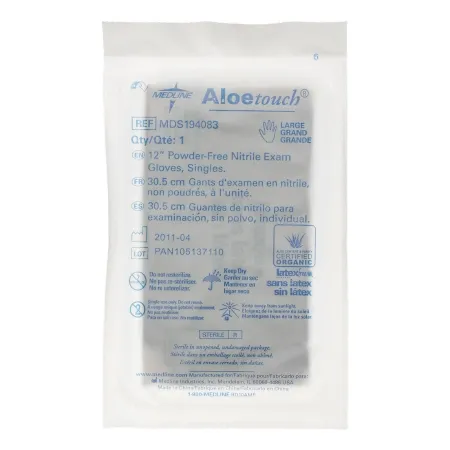 Medline - Aloetouch - MDS194083 - Exam Glove Aloetouch Large Sterile Single Nitrile Extended Cuff Length Fully Textured Green Chemo Tested