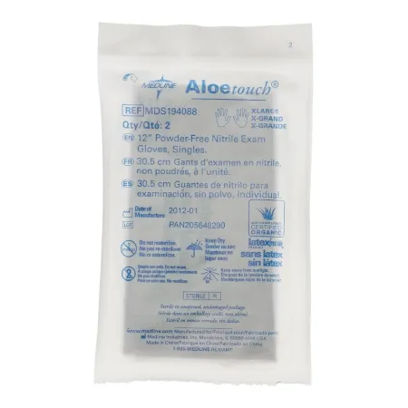 Medline - Aloetouch - MDS194088 - Exam Glove Aloetouch X-large Sterile Pair Nitrile Extended Cuff Length Fully Textured Green Chemo Tested