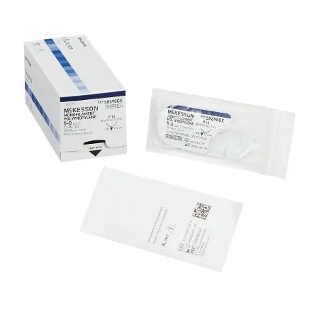McKesson - S8698GX - Nonabsorbable Suture with Needle McKesson Polypropylene P-13 3/8 Circle Precision Reverse Cutting Needle Size 5 - 0 Monofilament