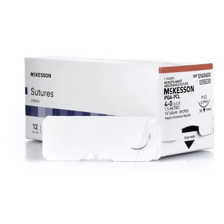 McKesson - SY496GX - Absorbable Suture with Needle McKesson Polyglycolic Acid / PCL P-12 3/8 Circle Precision Reverse Cutting Needle Size 4 - 0 Monofilament