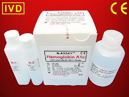 Kamiya Biomedical - K-ASSAY - KAI-196 - Reagent Kit K-ASSAY Hemolysis Hemoglobin A1c (HbA1c) For Automated Chemistry Analyzers 166 Tests R1: 30 mL; R2: 10 mL; Hemolysis Reagent: 125 mL