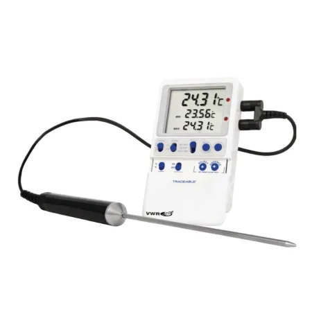 VWR International - VWR Traceable - 89369-150 - Digital Freezer Thermometer With Alarm Vwr Traceable Fahrenheit / Celsius -148° To +392°f (-100° To +200°c) Stainless Steel Probe / Platinum Sensor Multiple Mounting Options Battery Operated