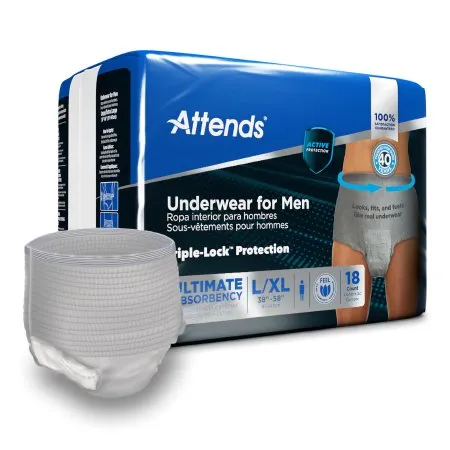 Attends Healthcare Products - ADUM35 - Attends For Men Male Adult Absorbent Underwear Attends For Men Pull On with Tear Away Seams Large / X Large Disposable Heavy Absorbency