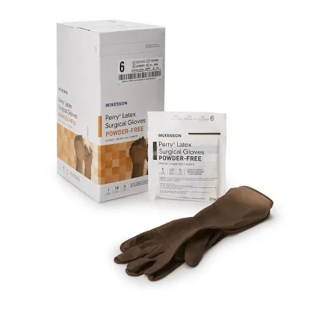 McKesson - 20-1360N - Perry Surgical Glove Perry Size 6 Sterile Latex Standard Cuff Length Smooth Brown Not Chemo Approved