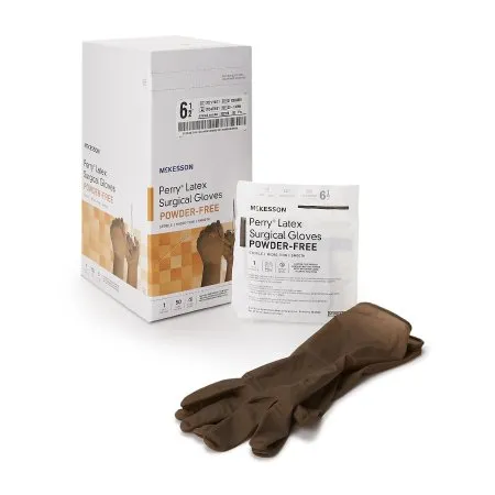 McKesson - 20-1365N - Perry Surgical Glove Perry Size 6.5 Sterile Latex Standard Cuff Length Smooth Brown Not Chemo Approved