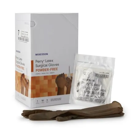 McKesson - 20-1370N - Perry Surgical Glove Perry Size 7 Sterile Latex Standard Cuff Length Smooth Brown Not Chemo Approved