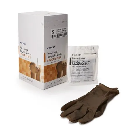 McKesson - 20-1380N - Perry Surgical Glove Perry Size 8 Sterile Latex Standard Cuff Length Smooth Brown Not Chemo Approved