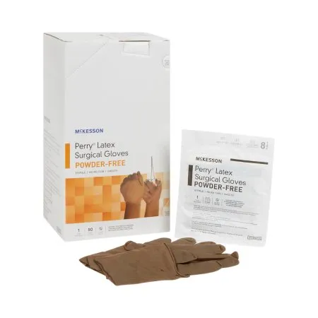 McKesson - 20-1385N - Perry Surgical Glove Perry Size 8.5 Sterile Latex Standard Cuff Length Smooth Brown Not Chemo Approved