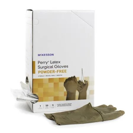 McKesson - 20-1390N - Perry Surgical Glove Perry Size 9 Sterile Latex Standard Cuff Length Smooth Brown Not Chemo Approved