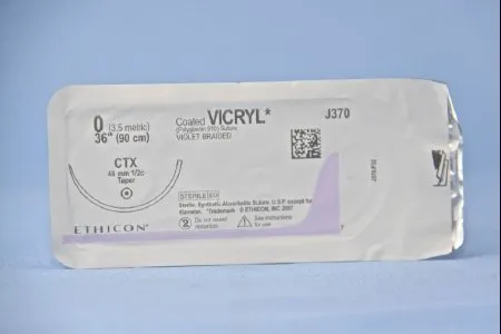 J & J Healthcare Systems - Coated Vicryl - J370h - Absorbable Suture With Needle Coated Vicryl Polyglactin 910 Ctx 1/2 Circle Taper Point Needle Size 0 Braided