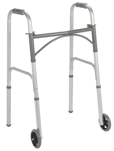 PMI - Professional Medical Imports - 1051A - Folding Walker Steel Two Button w/5 Wheels