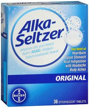 Bayer Healthcare - Alka-Seltzer - From: 00280400002 To: 00280400003 - Bayer Alka Seltzer Antacid Alka Seltzer 1000 mg 325 mg 1916 mg Strength Effervescent Tablet 36 per Bottle