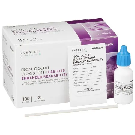 McKesson - McKesson Consult - 127-100ER - Cancer Screening Test Kit McKesson Consult Colorectal Cancer Screening Fecal Occult Blood Test (FOBT) Stool Sample 100 Tests CLIA Waived