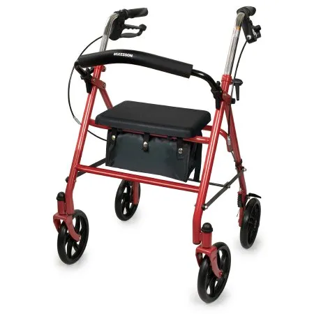 McKesson - From: 146-10257BL-1 To: 146-10257RD-1 - 4 Wheel Rollator Red Adjustable Height / Folding Steel Frame