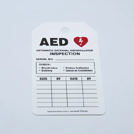 Accuform Signs - TRS345CTM - Equipment Tag Accuform Aed Inspection Status White 3-1/4 X 5-3/4 Inch 3-1/4 X 5-3/4 Inch Card Stock 5 Per Pack