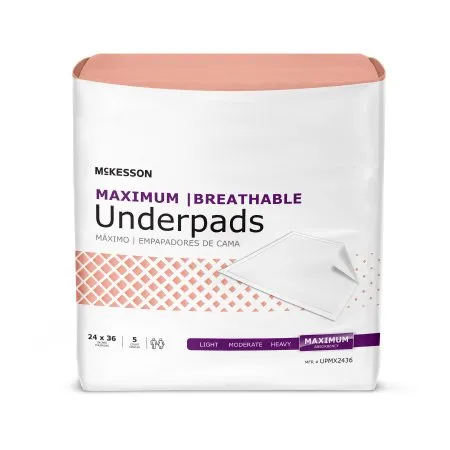 McKesson - UPMX2436 - Ultimate Breathable Disposable Underpad Ultimate Breathable 24 X 36 Inch Fluff / Polymer Heavy Absorbency