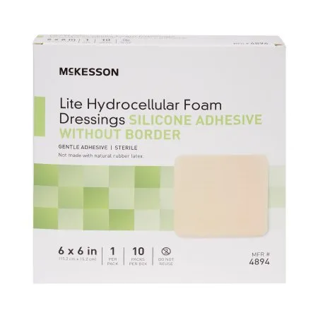 McKesson - 4894 - Lite Thin Foam Dressing Lite 6 X 6 Inch Without Border Film Backing Silicone Gel Adhesive Square Sterile