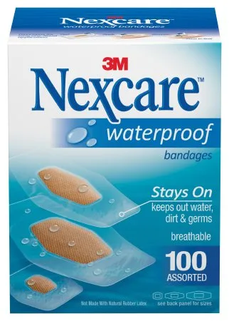 3m - Nexcare Waterproof - 432-100 - Waterproof Adhesive Strip Nexcare Waterproof 7/8 X 1-1/16 Inch / 1-1/4 X 2-1/2 Inch / 1-1/16 X 2-1/4 Inch Plastic / Film Rectangle Clear / Tan Sterile