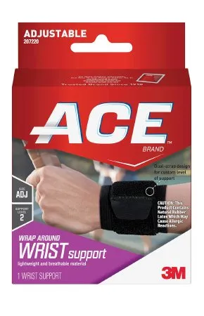 3m - 3m Ace - 207220 - Wrist Support 3m Ace Low Profile / Wraparound Cotton / Nylon / Polyester / Polyurethane Foam / Rubber Latex Left Or Right Hand Black One Size Fits Most