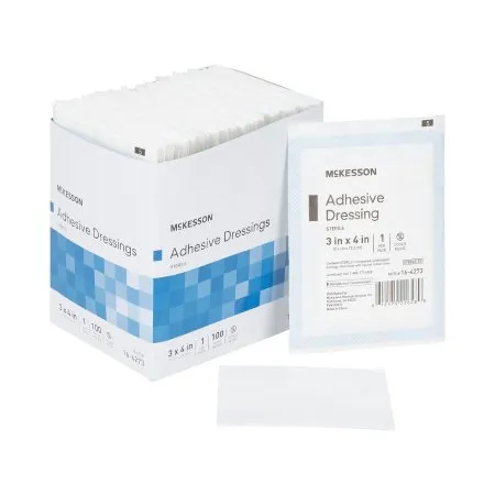 McKesson - 16-4273 - Adhesive Dressing 3 X 4 Inch Cotton / Polyester Rectangle White Sterile