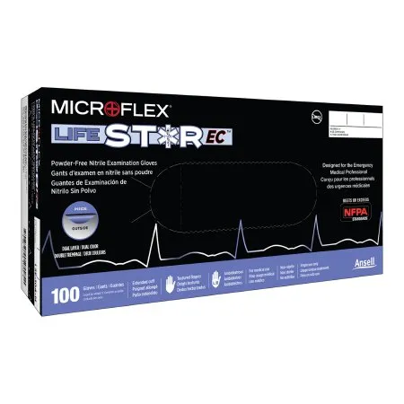 Microflex Medical - LifeStar EC - LSE-104-S - Exam Glove LifeStar EC Small NonSterile Nitrile Extended Cuff Length Textured Fingertips White / Blue Fentanyl Tested