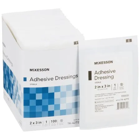 McKesson - 16-4272 - Adhesive Dressing 2 X 3 Inch Cotton / Polyester Rectangle White Sterile
