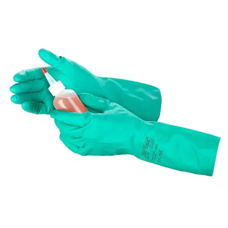 ULine - Sol-Vex - S-19710-S - Chemical Protection Glove Sol-Vex Small Nitrile Green 13 Inch Gauntlet Cuff NonSterile