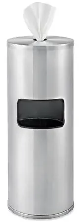 Uline - H-6368 - Wipe Dispenser With Trash Can Silver Stainless Steel Manual Floor Stand