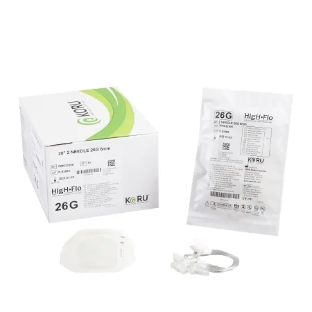 Koru Medical Systems - RMS22606 - KORU Medical Systems HIgH Flo2 Sub Q Infusion Set HIgH Flo2 2 X 26 Gauge 6 mm 20 Inch Tubing Without Port