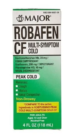 Major Pharmaceuticals - Robafen CF - 00904653720 - Cold and Cough Relief Robafen CF 10 mg - 100 mg - 5 mg / 5 mL Strength Liquid 4 oz.