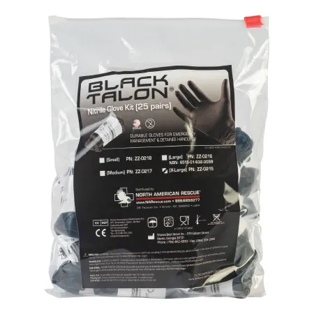 North American Rescue - Black Talon - ZZ-0215 - Exam Glove Black Talon X-Large NonSterile Nitrile Extended Cuff Length Fully Textured Black Not Rated