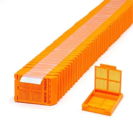 Simport Scientific - M507-11T - Micromesh Biopsy Cassette Quickload 45 Angle Stack -Taped- Acetal Orange Bulk 2000-cs