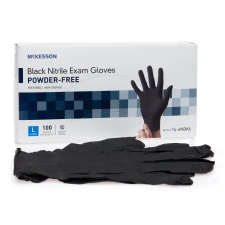 McKesson - From: 14-6NBK2 To: 14-6NBK6  Exam Glove  Small NonSterile Nitrile Standard Cuff Length Fully Textured Black Not Rated