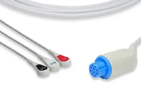 Auxo Medical - Datex - AM-C2395S0 - Ecg Cable Datex 3 Foot 3 Lead Snap For Use With Ecg Electrodes