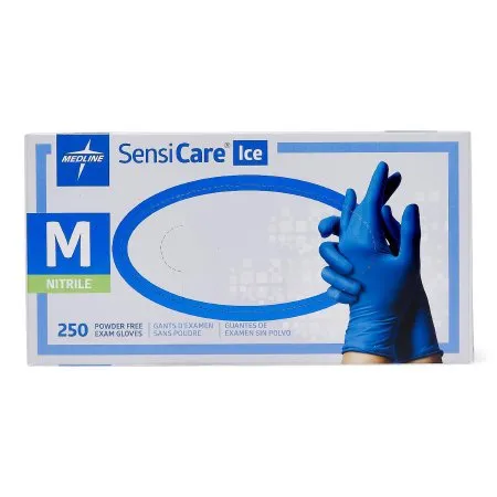 Medline - SensiCare Ice - DGN4025 - Exam Glove SensiCare Ice Medium NonSterile Nitrile Standard Cuff Length Textured Fingertips Blue Chemo Tested