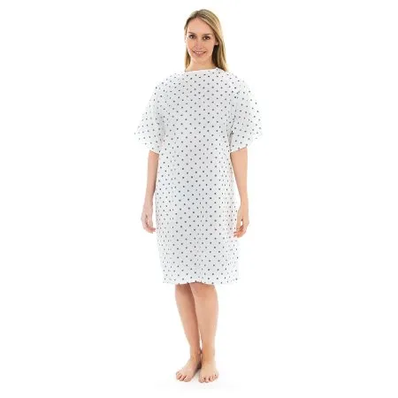 Royal Blue International - 100712 - Patient Exam Gown One Size Fits Most White / Blue Print Reusable